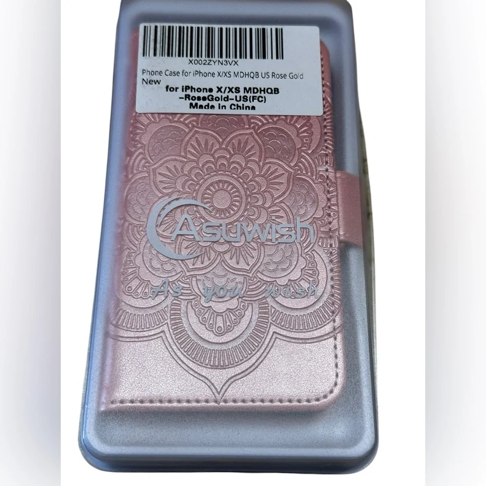 Asuwish Brand iPhone X/XS Rose Gold Fold Open Phone Case